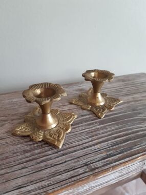 Brass Floral Accent Candle Holders - Set of 2